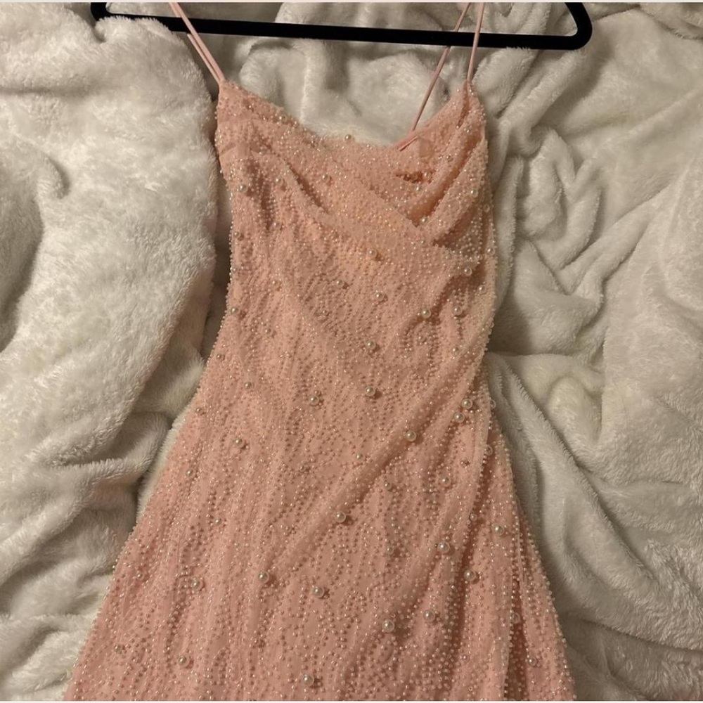 Oh Polly Strapless Pink Pearl Dress